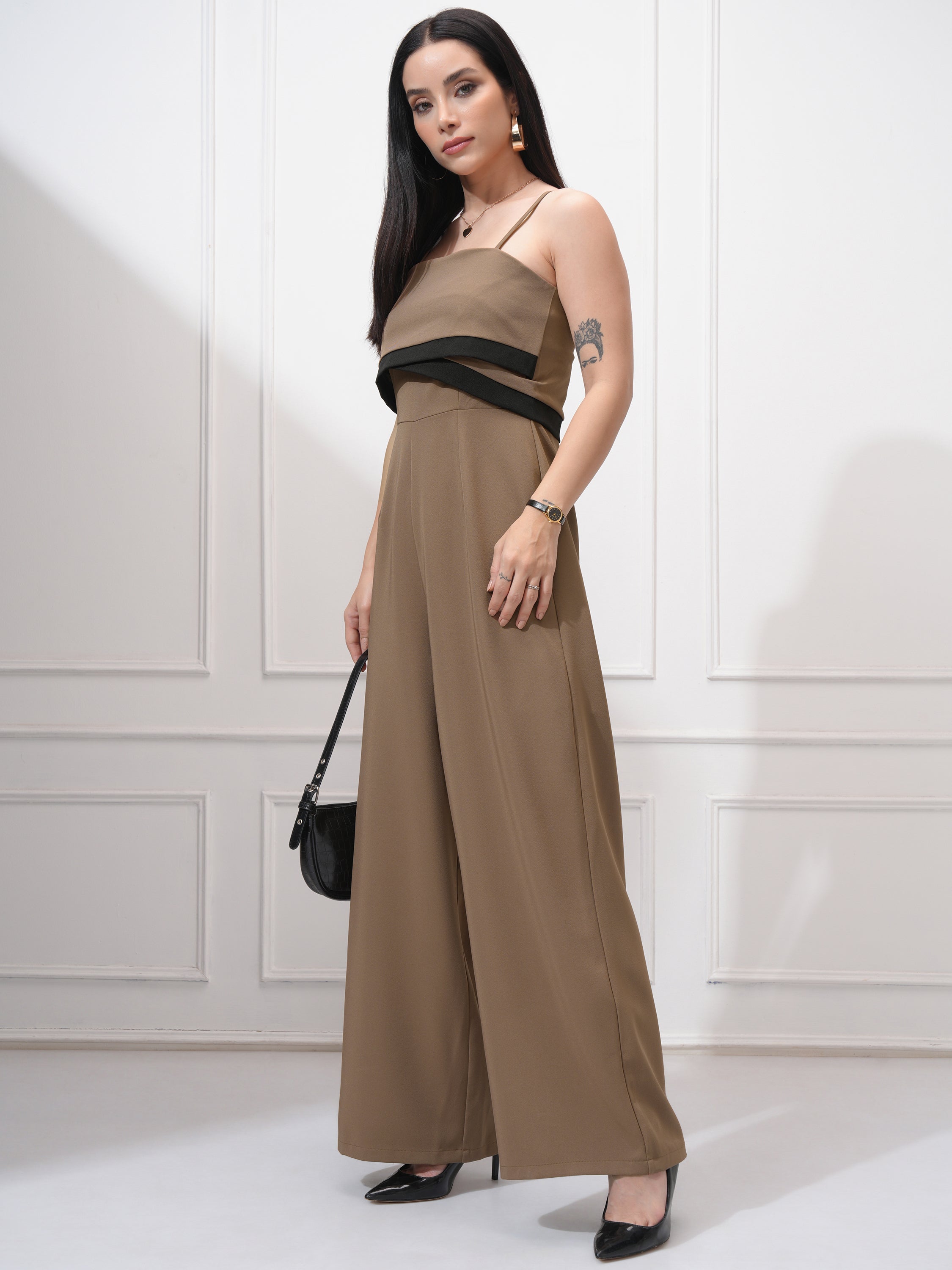 Tokyo Talkies Women Khaki Solid Regular Fit Jumpsuit - Khaki - Image 2