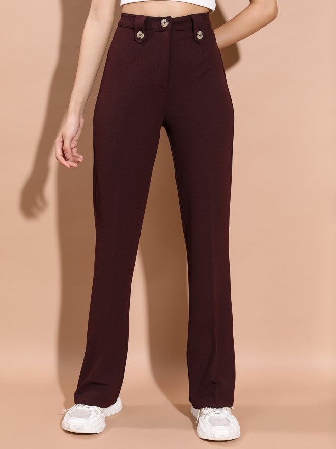 Tokyo Talkies Women Brown Solid Flared Casual Trouser - Brown - Image 1