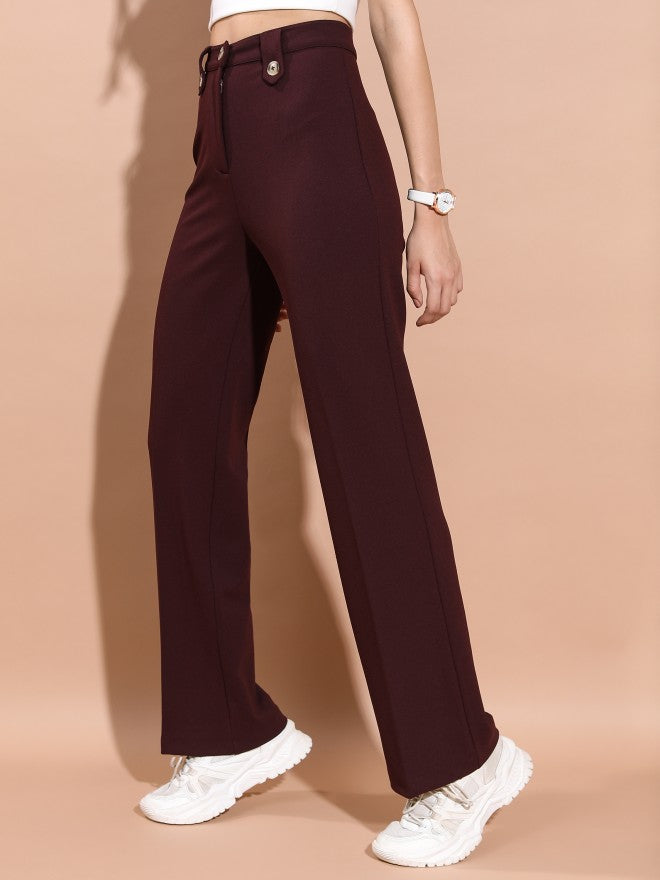 Tokyo Talkies Women Brown Solid Flared Casual Trouser - Brown - Image 4