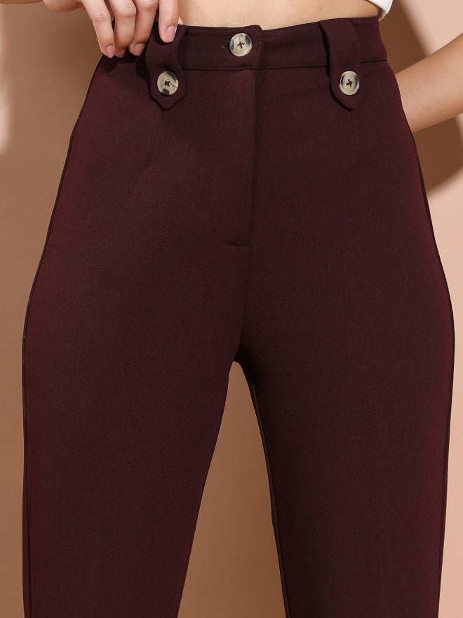 Tokyo Talkies Women Brown Solid Flared Casual Trouser - Brown - Image 5