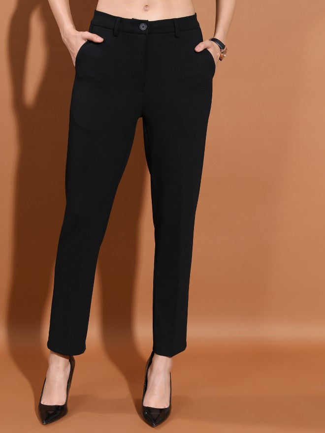 Tokyo Talkies Women Black Solid Regular Fit Chinos - Black - Image 1