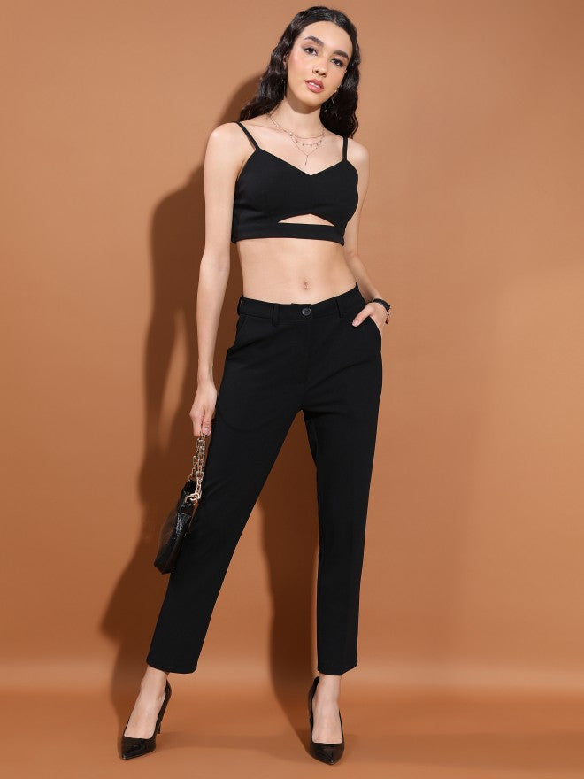 Tokyo Talkies Women Black Solid Regular Fit Chinos - Black - Image 2