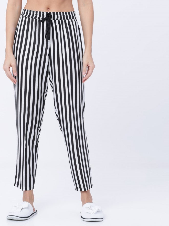 Black & White Striped Lounge Pant - Black - Image 1