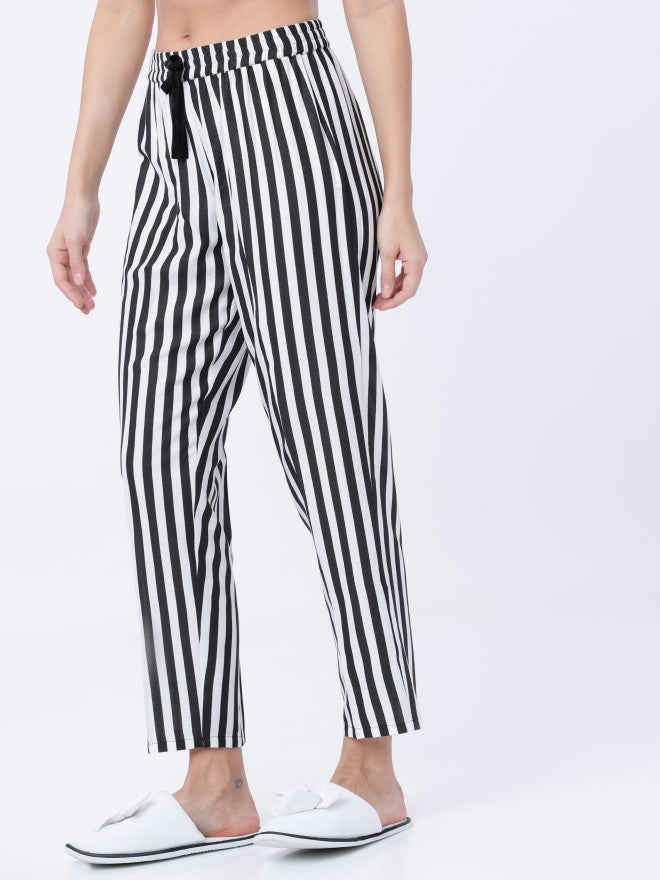 Black & White Striped Lounge Pant - Black - Image 2