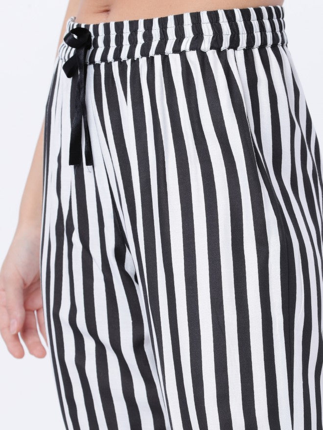 Black & White Striped Lounge Pant - Black - Image 4