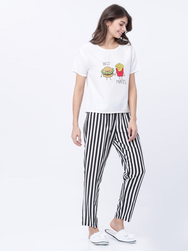 Black & White Striped Lounge Pant - Black - Image 5