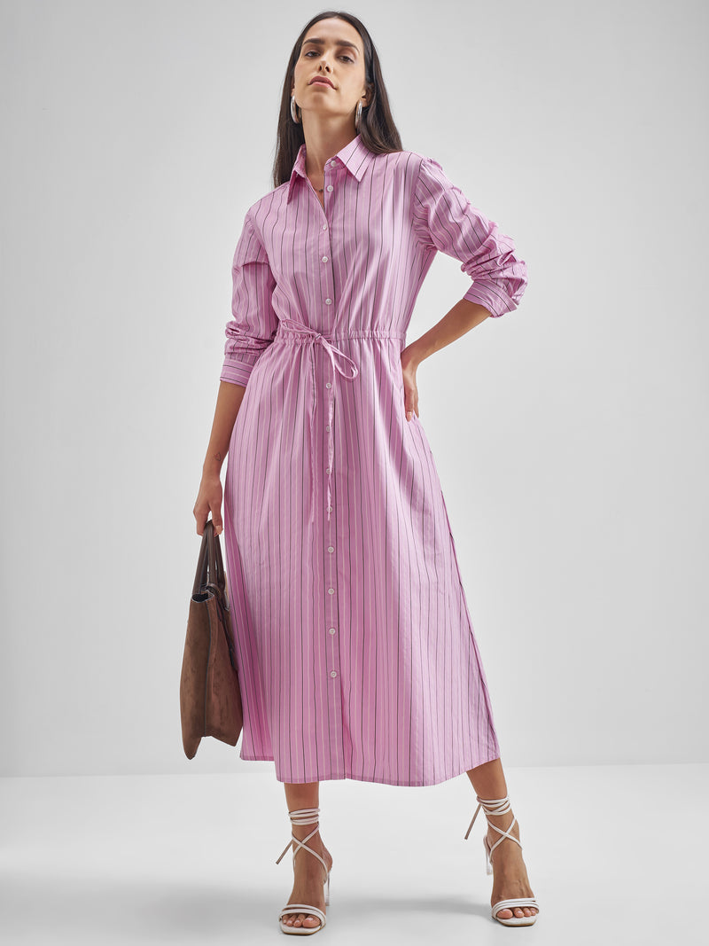 Chic By Tokyo Talkies Women Pink Striped Shirt Dress - Pink - Image 1
