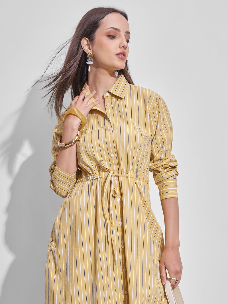 Tokyo Talkies Women Yellow Striped Shirt Dress - Yellow - Image 1
