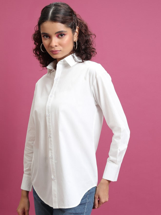 Tokyo Talkies Women White Solid Oversized Fit Casual Shirt - White - Image 4