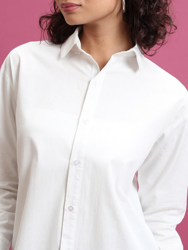 Tokyo Talkies Women White Solid Oversized Fit Casual Shirt - White - Image 5