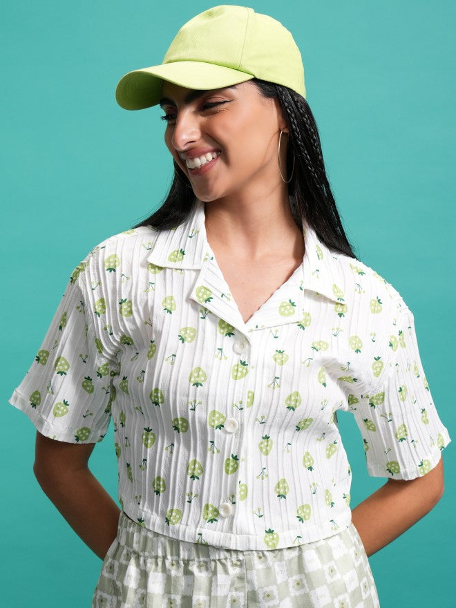 Tokyo Talkies Women Green Printed Casual Shirt - Green - Image 1