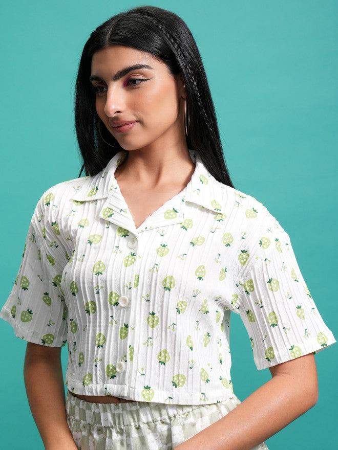 Tokyo Talkies Women Green Printed Casual Shirt - Green - Image 4