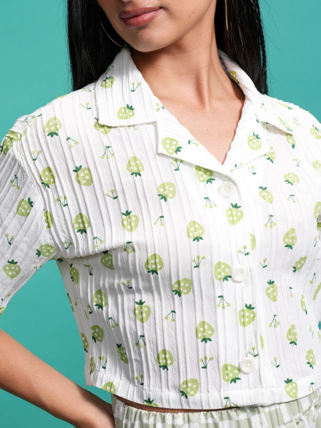 Tokyo Talkies Women Green Printed Casual Shirt - Green - Image 5