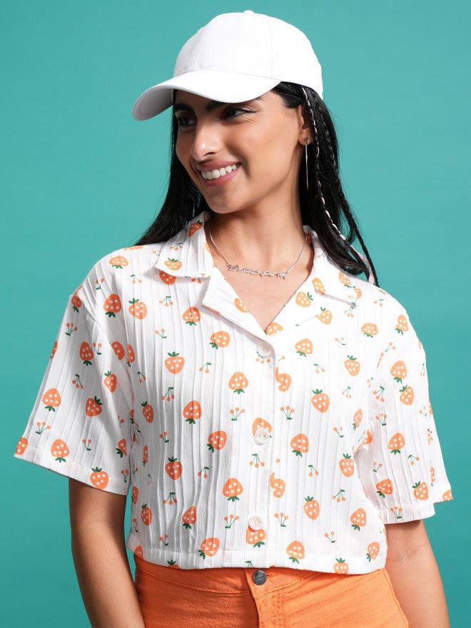 Tokyo Talkies Women Orange Printed Casual Shirt - Orange - Image 1