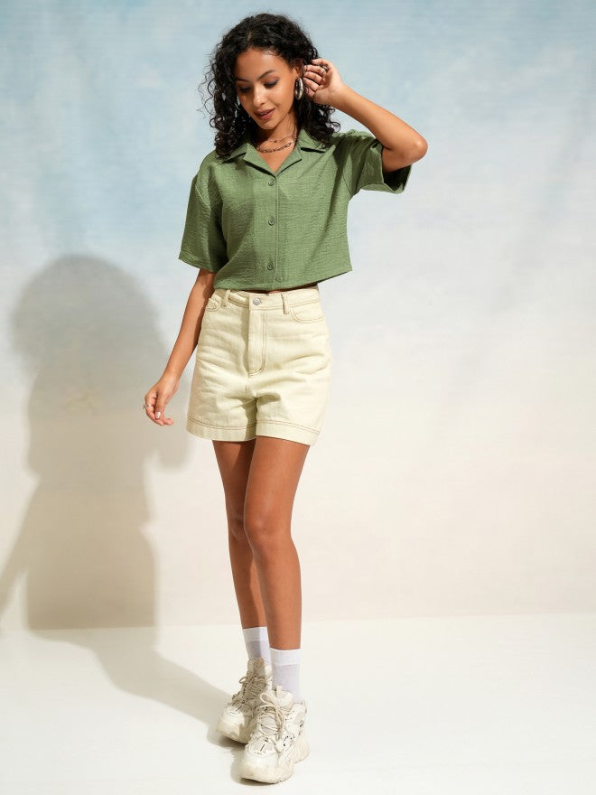 Tokyo Talkies Women Green Solid Casual Shirt - Green - Image 2