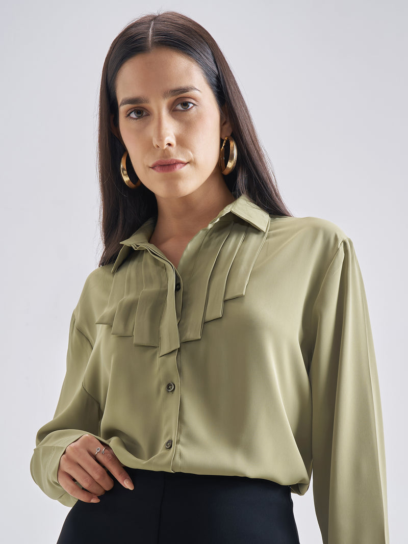 Chic By Tokyo Talkies Women Green Solid Casual Shirt - Green - Image 1