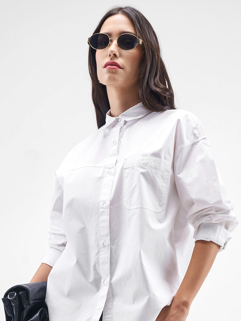 Chic By Tokyo Talkies Women White Solid Oversized Fit Casual Shirt - White - Image 1