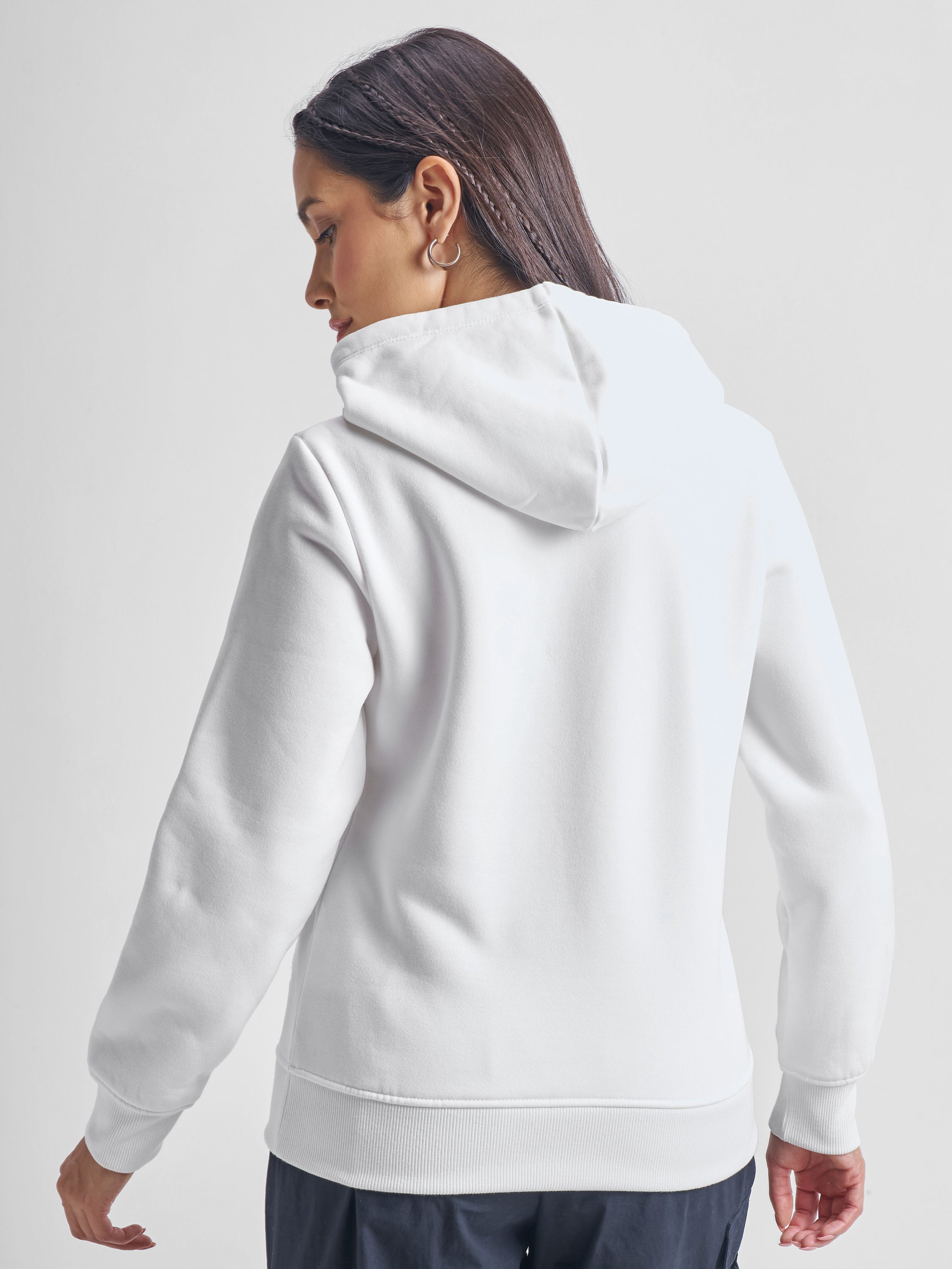 Tokyo Talkies Women White Solid Pullover Hood Sweatshirt - White - Image 3