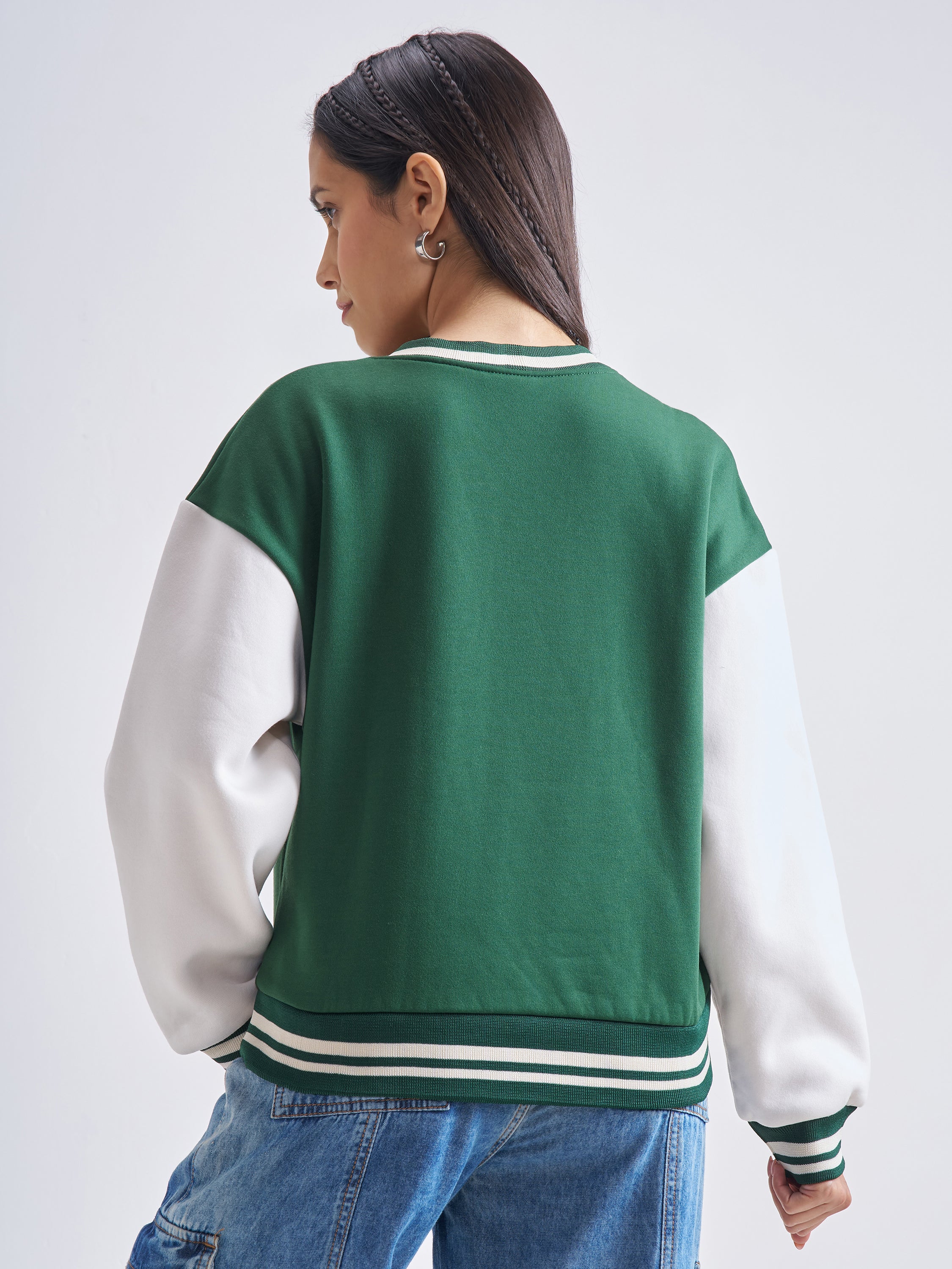 Tokyo Talkies Women Green V-Neck Sweatshirt - Green - Image 3
