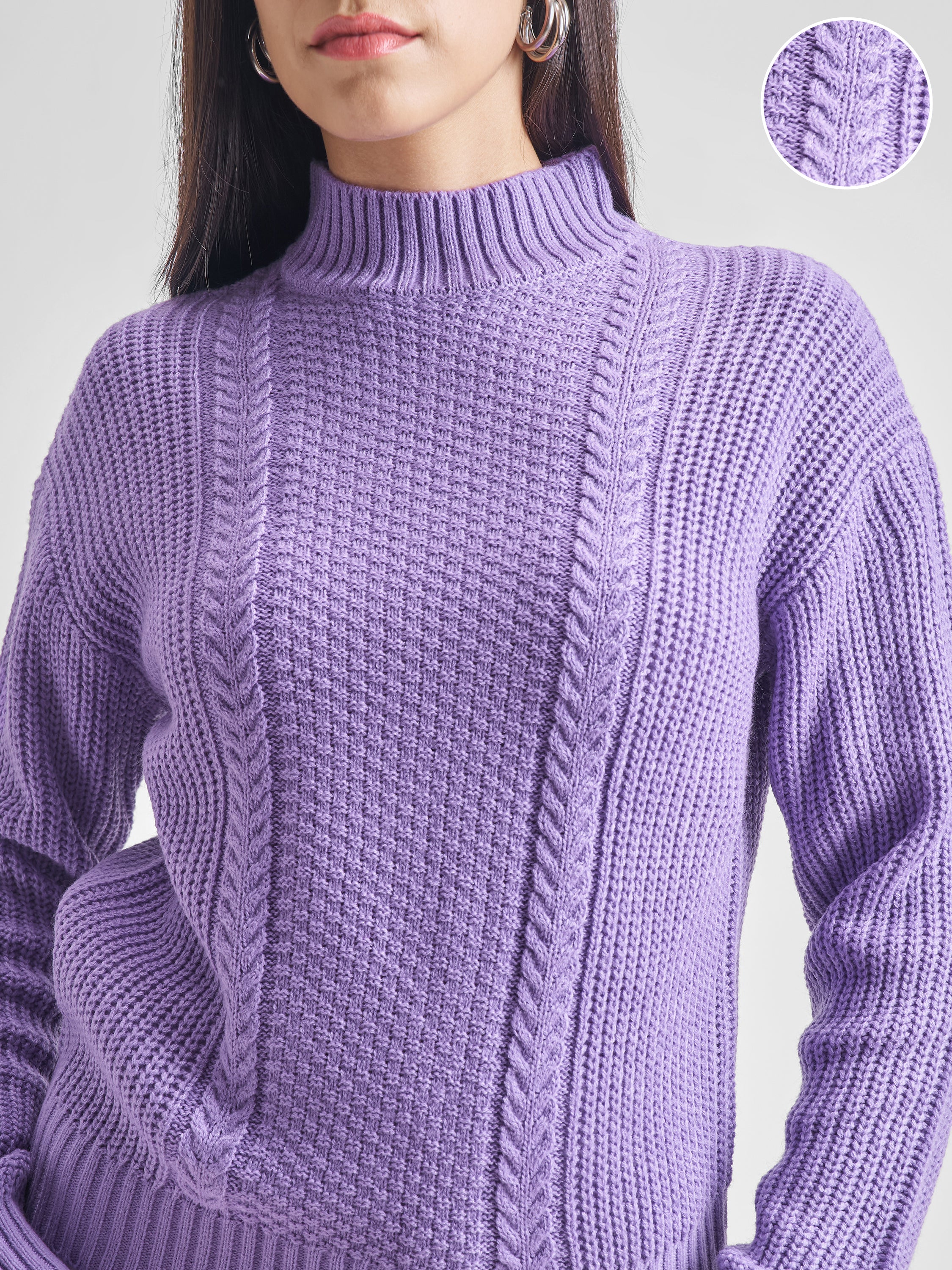 Tokyo Talkies Women Purple High Neck Sweater - Purple - Image 5