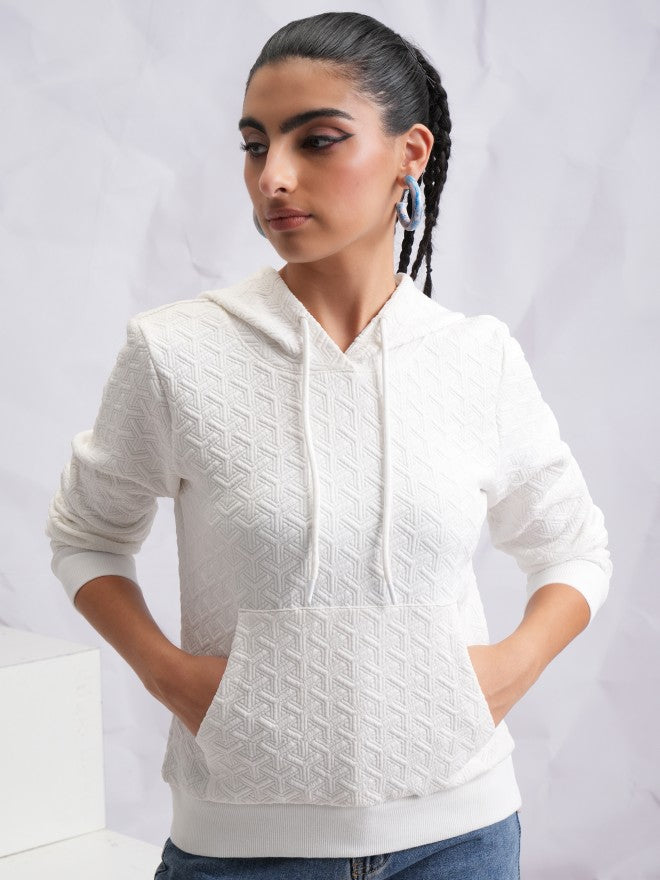 Tokyo Talkies Women White Hood Sweater - White - Image 1