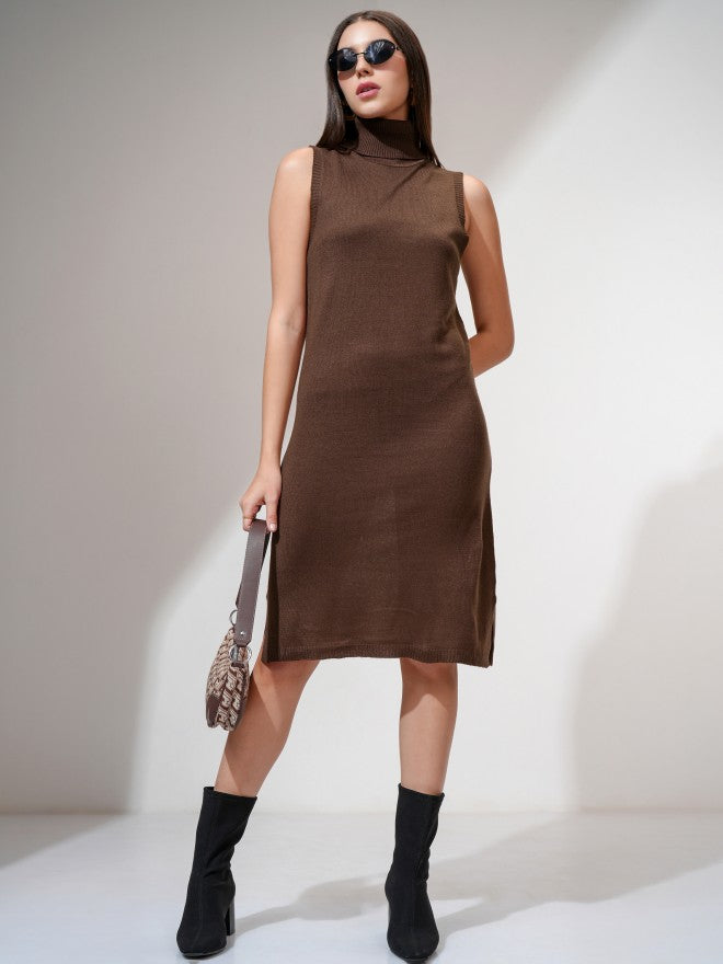 Tokyo Talkies Women Brown Solid Sheath Dress - Brown - Image 1
