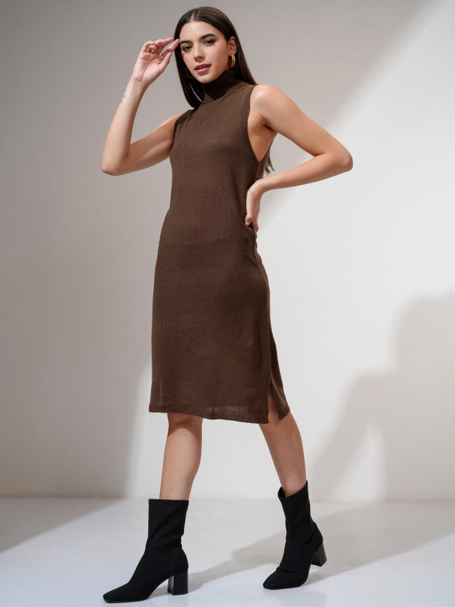 Tokyo Talkies Women Brown Solid Sheath Dress - Brown - Image 3