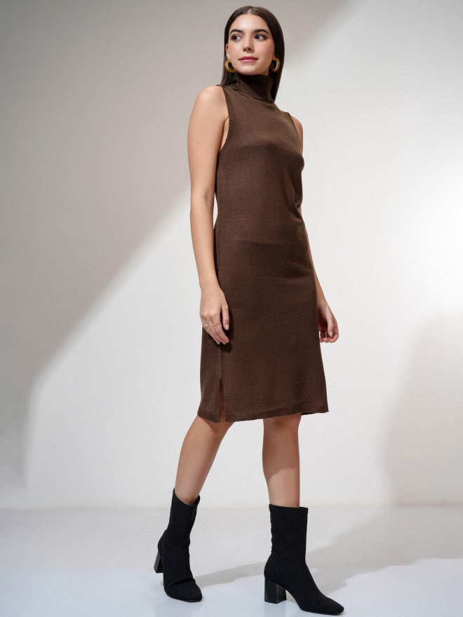 Tokyo Talkies Women Brown Solid Sheath Dress - Brown - Image 5