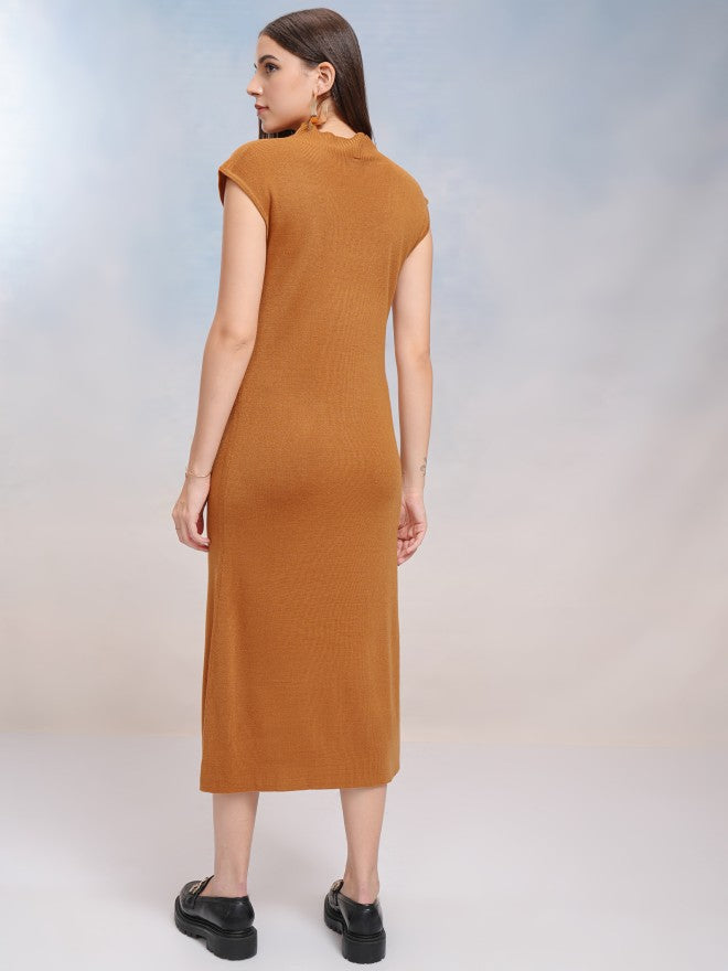 Tokyo Talkies Women Orange Solid Sheath Dress - Orange - Image 3
