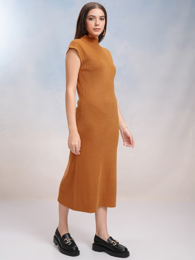 Tokyo Talkies Women Orange Solid Sheath Dress - Orange - Image 4