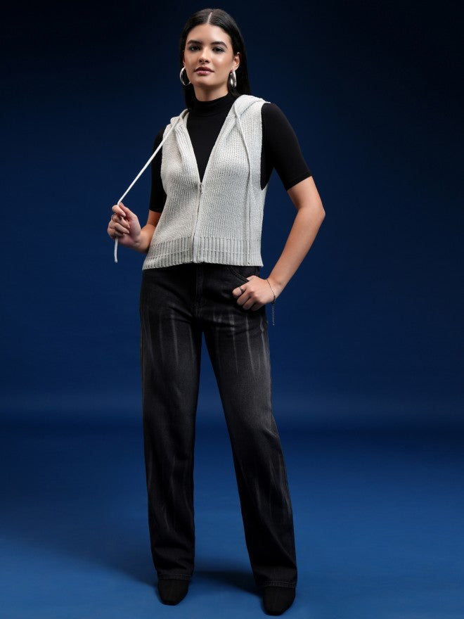 Tokyo Talkies Women Grey Hood Sweater - Grey - Image 2