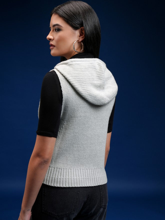 Tokyo Talkies Women Grey Hood Sweater - Grey - Image 3