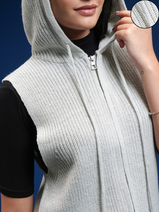 Tokyo Talkies Women Grey Hood Sweater - Grey - Image 5