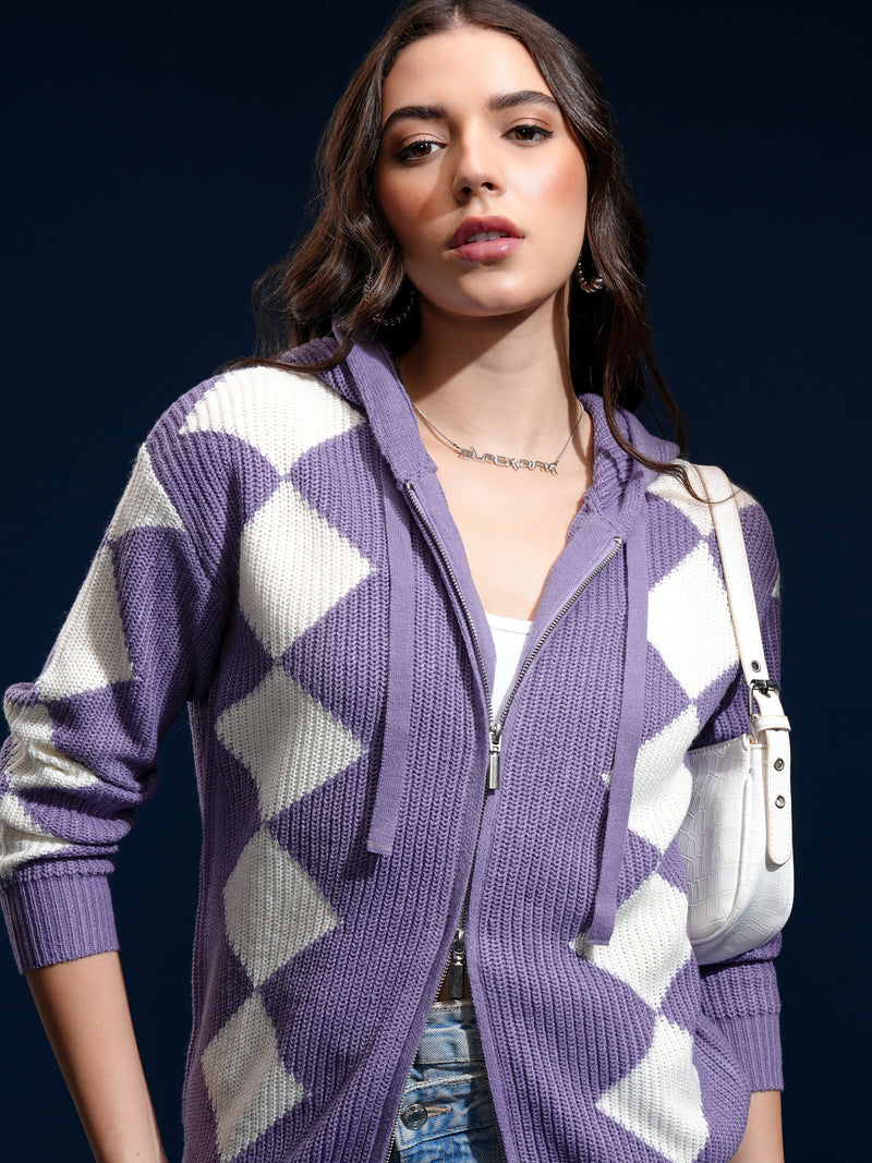 Tokyo Talkies Women Purple Hood Sweater - Purple - Image 1