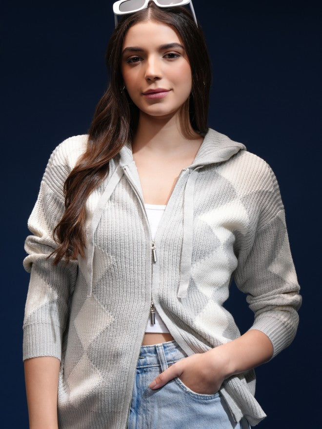 Tokyo Talkies Women Grey Hood Sweater - Grey - Image 1