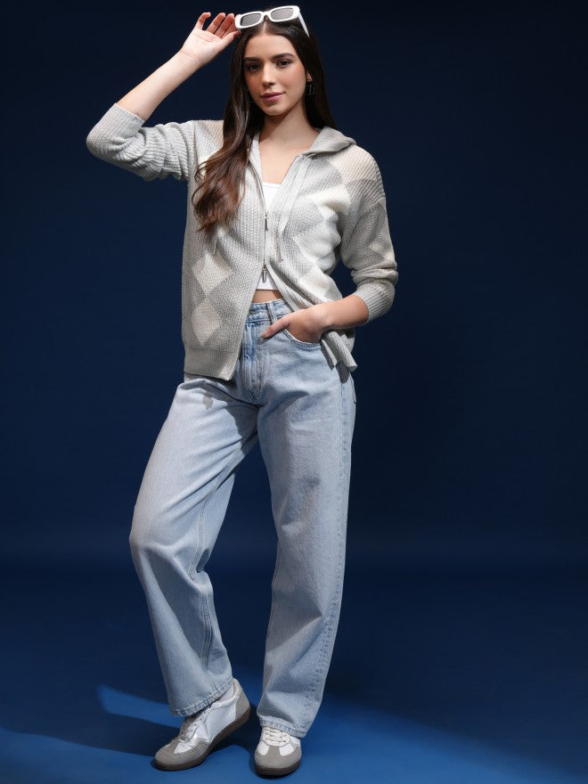 Tokyo Talkies Women Grey Hood Sweater - Grey - Image 2