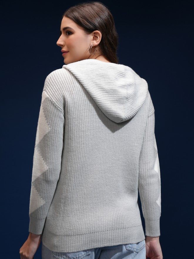 Tokyo Talkies Women Grey Hood Sweater - Grey - Image 3