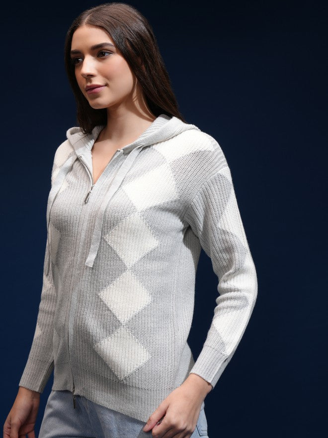 Tokyo Talkies Women Grey Hood Sweater - Grey - Image 4