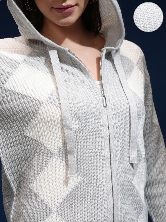 Tokyo Talkies Women Grey Hood Sweater - Grey - Image 5