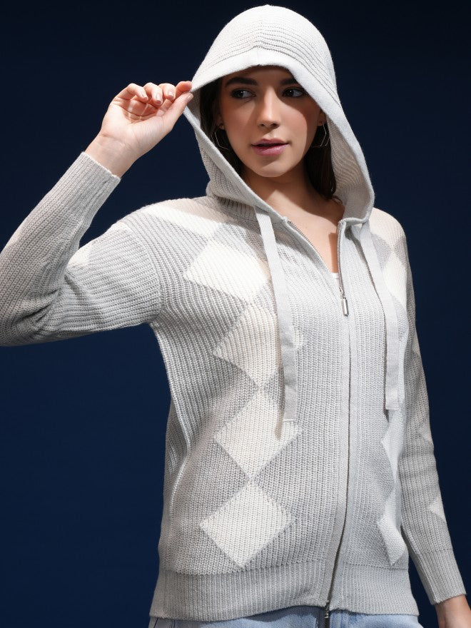 Tokyo Talkies Women Grey Hood Sweater - Grey - Image 6