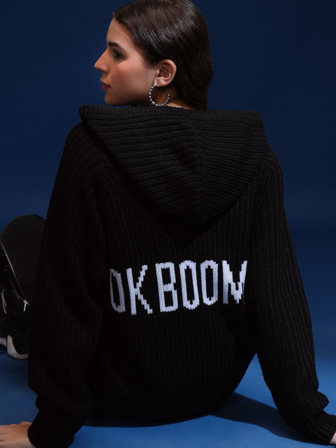 Tokyo Talkies Women Black Hood Sweater - Black - Image 1