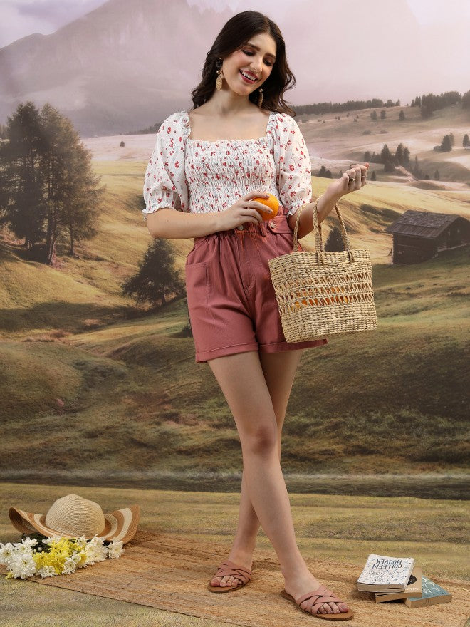 Tokyo Talkies Women Off White Printed Regular Top - Off White - Image 2