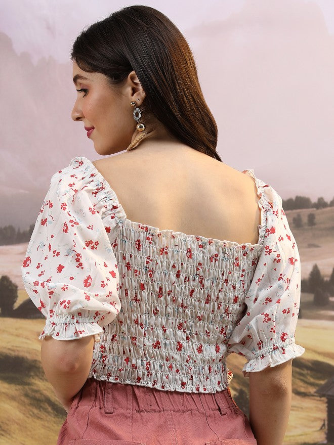 Tokyo Talkies Women Off White Printed Regular Top - Off White - Image 3