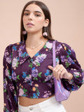 Tokyo Talkies Women Purple Printed Blouson Top - Purple - Image 1