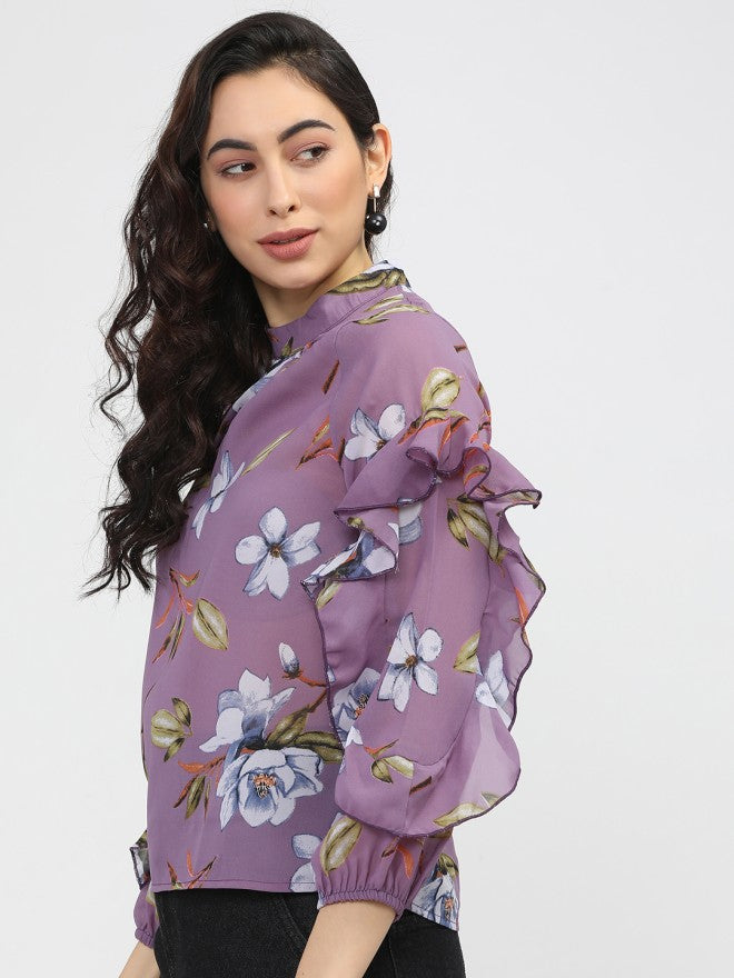Tokyo Talkies Women Purple Printed Regular Top - Purple - Image 1