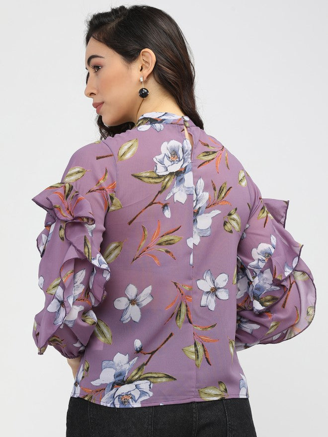 Tokyo Talkies Women Purple Printed Regular Top - Purple - Image 2