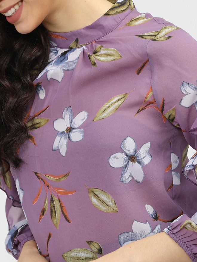 Tokyo Talkies Women Purple Printed Regular Top - Purple - Image 3