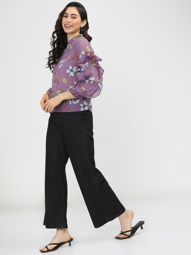 Tokyo Talkies Women Purple Printed Regular Top - Purple - Image 4