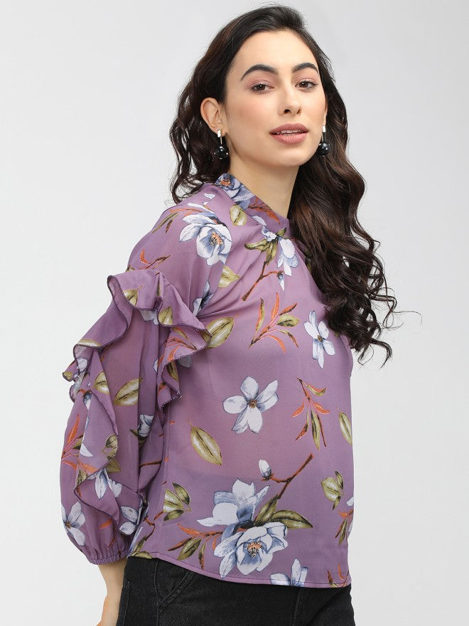 Tokyo Talkies Women Purple Printed Regular Top - Purple - Image 5