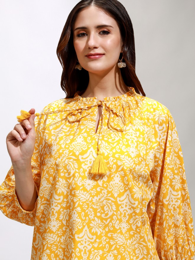 Tokyo Talkies Women Yellow Printed Regular Top - Yellow - Image 1